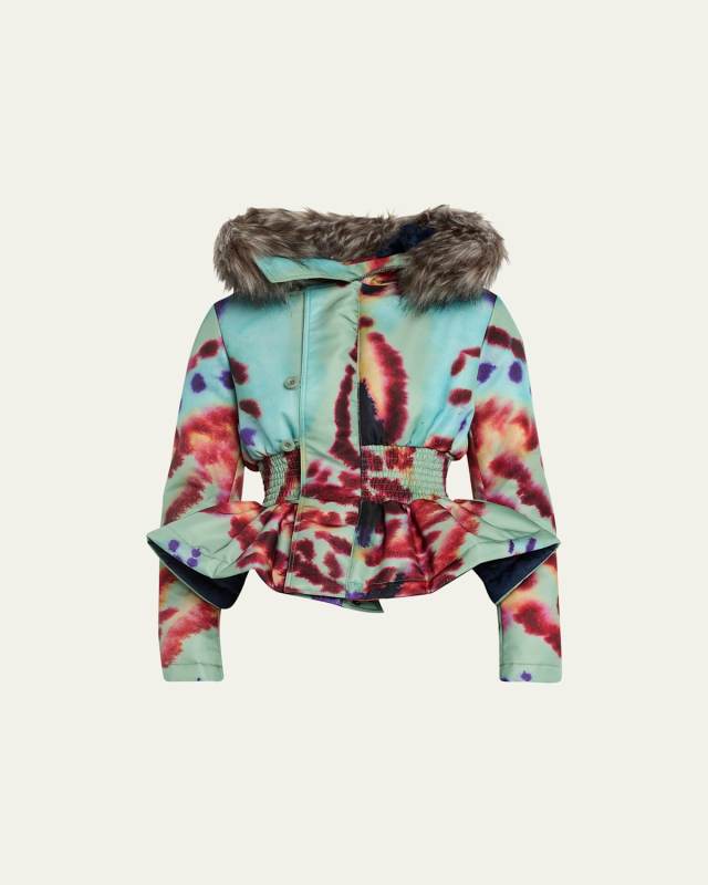 Delos Peplum Faux Fur Hooded Coat